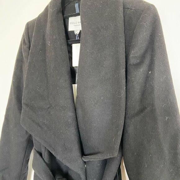 Cole Haan Wool Blend Belted Wrap Coat Black Size 12 NWT - Picture 6 of 11